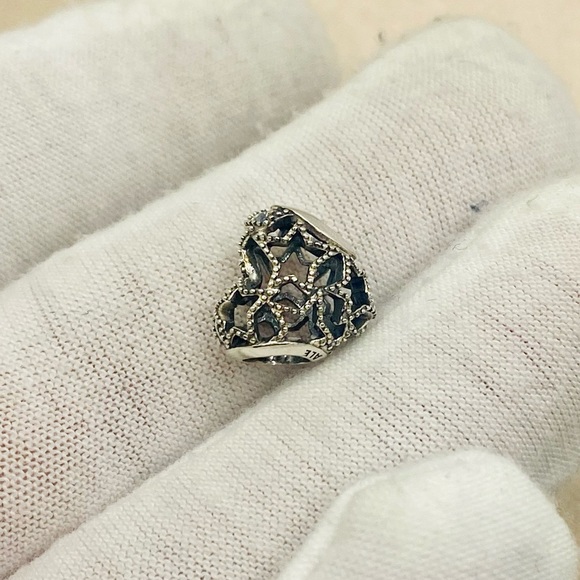 EUC Pandora 798462C00 Sterling Silver Openwork Heart & Beaded Stars Charm - Picture 5 of 9